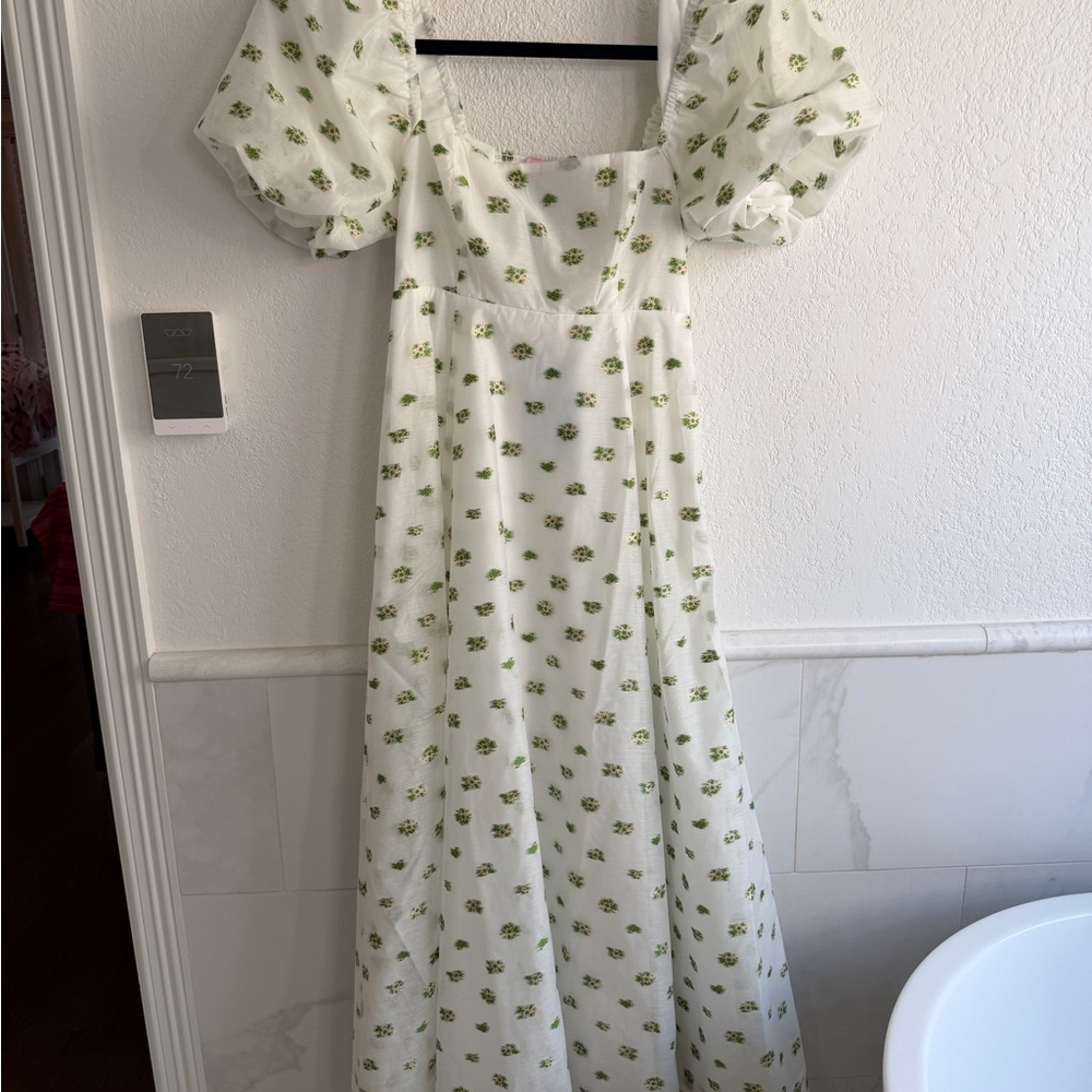 Hill House Cream Midi Dress with Green Floral Print, XS - Picture 4 of 6